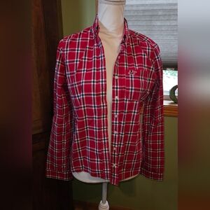 Hollister Size Medium Button Down Red Plaid Shirt.